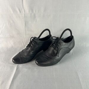Josef Seibel Oxford Womens 7–7.5 Black Leather Cuban Heel Lace Up Comfort Shoes